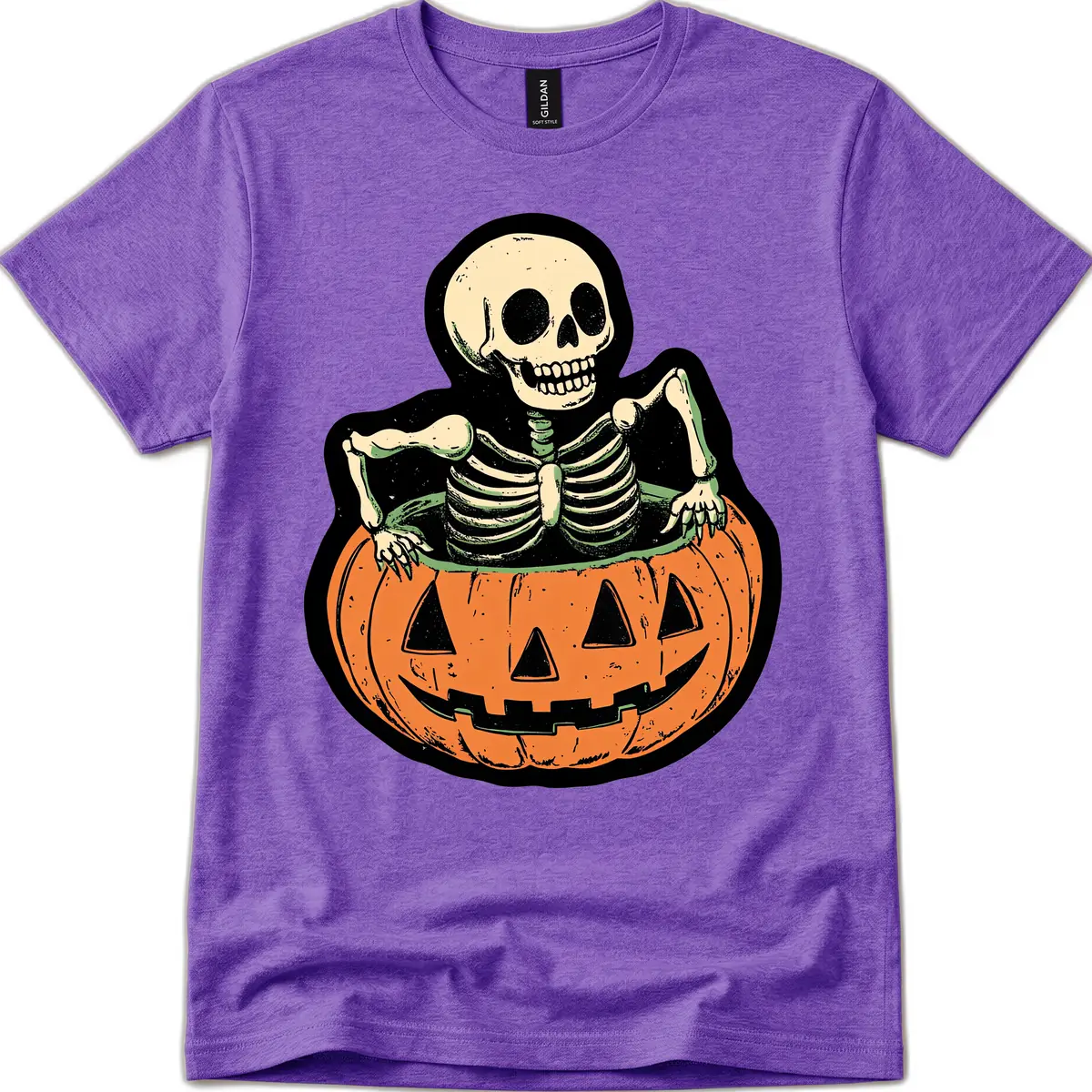 Skeleton In Pumpkin Patch T-Shirt in Heather Purple