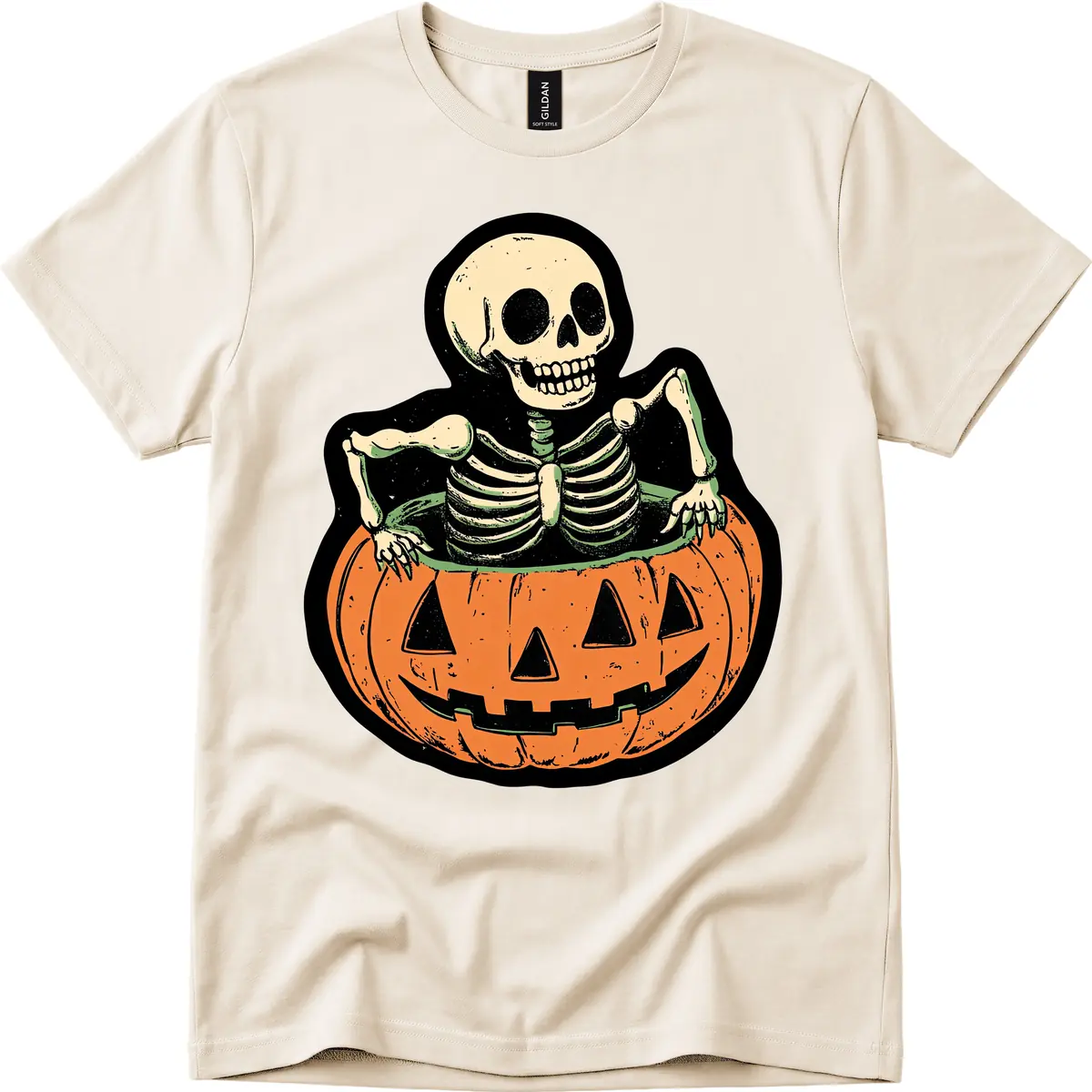 Skeleton In Pumpkin Patch T-Shirt in Natural