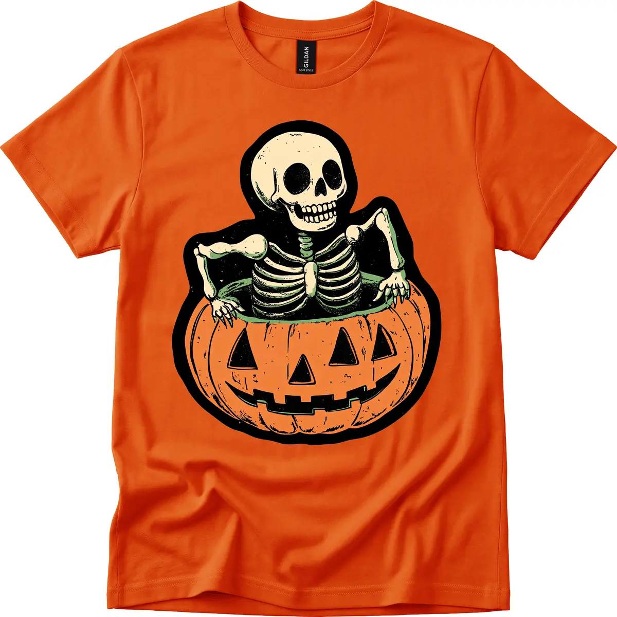 Skeleton In Pumpkin Patch T-Shirt in Orange