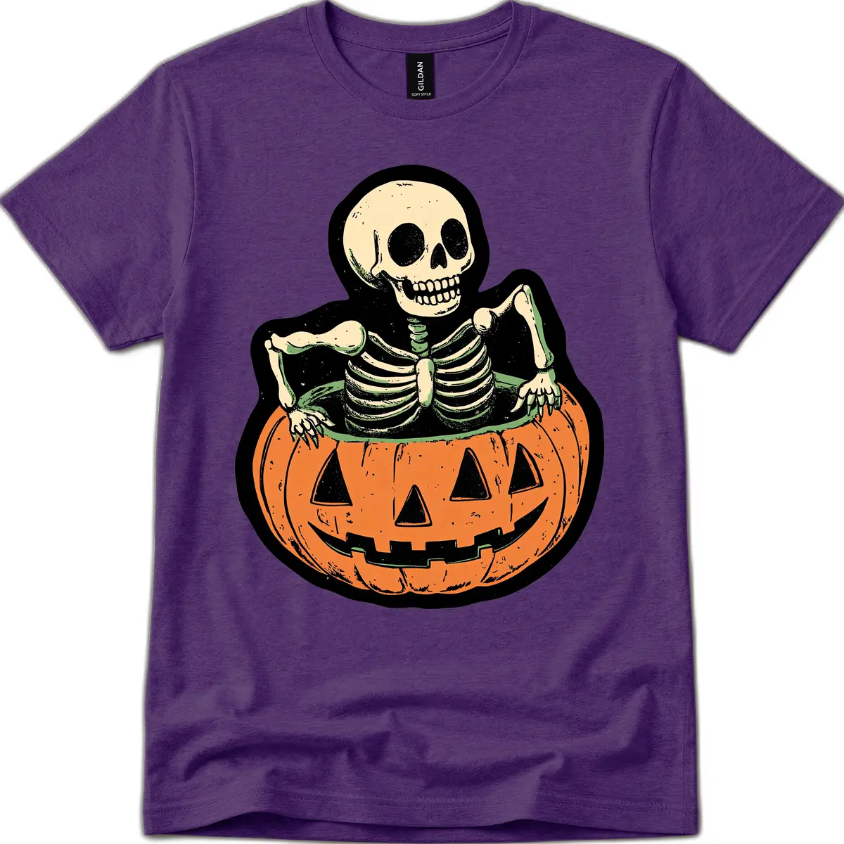 Skeleton In Pumpkin Patch T-Shirt in Purple