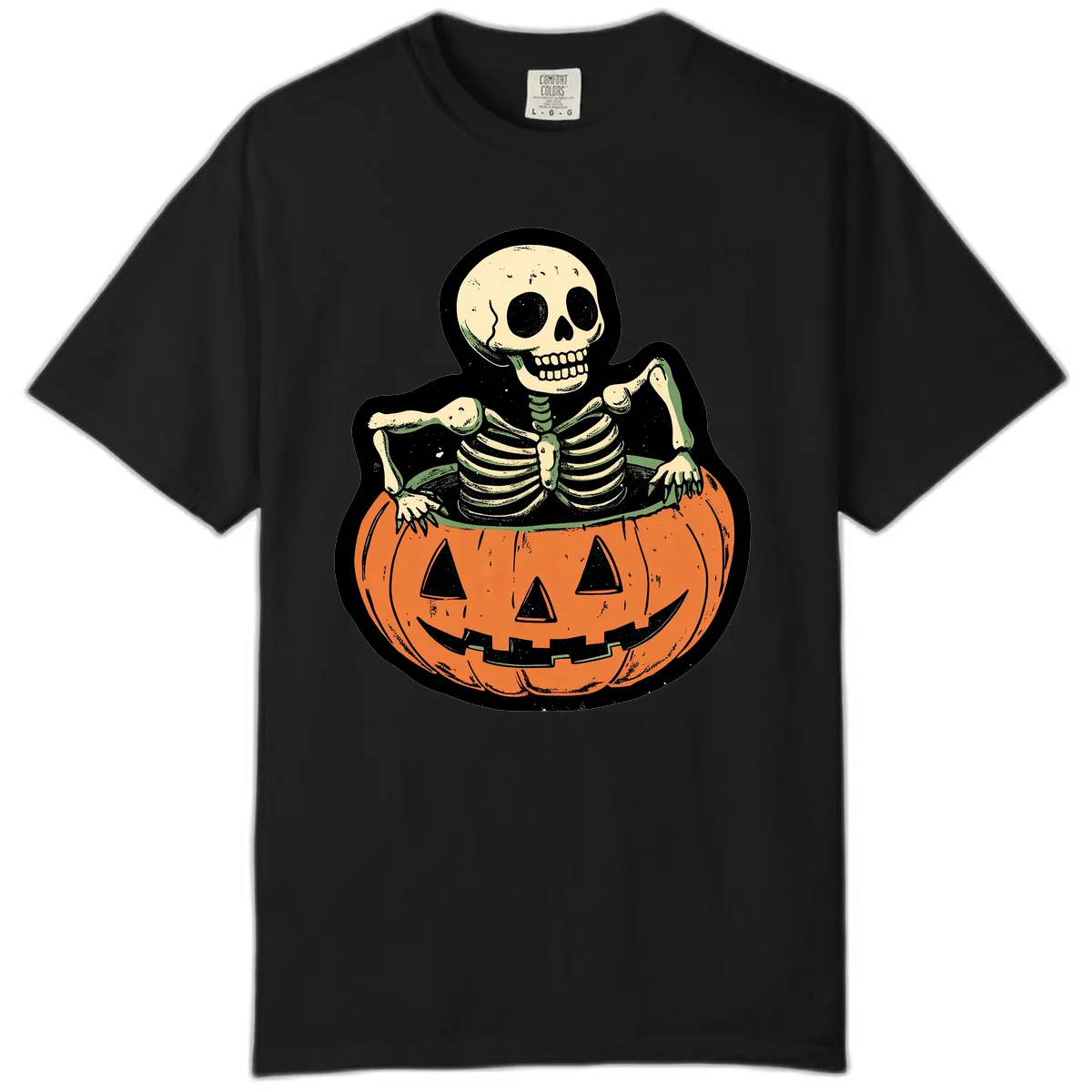 Skeleton In A Pumpkin Patch Comfort Color in Black