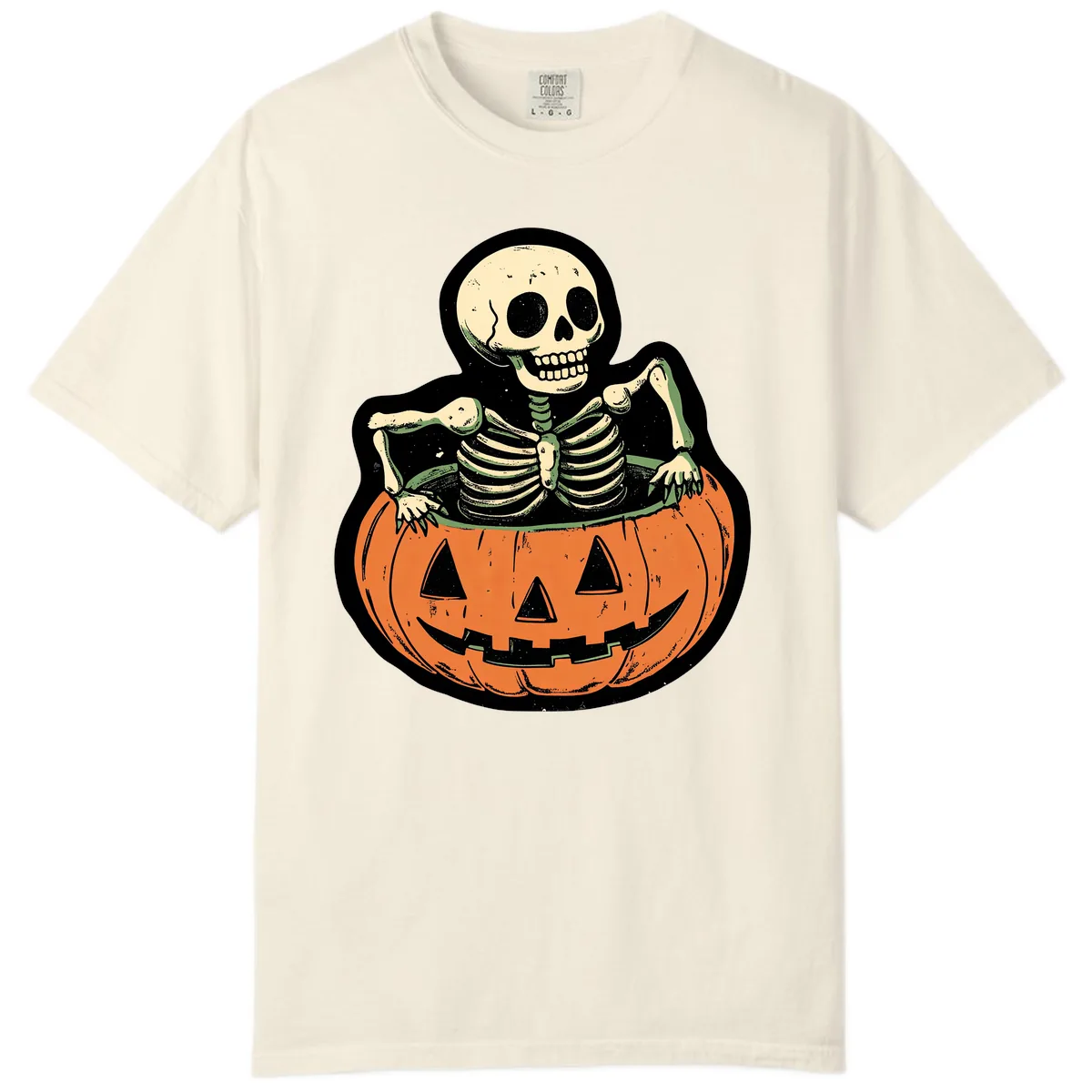 Skeleton In A Pumpkin Patch Comfort Color in Ivory