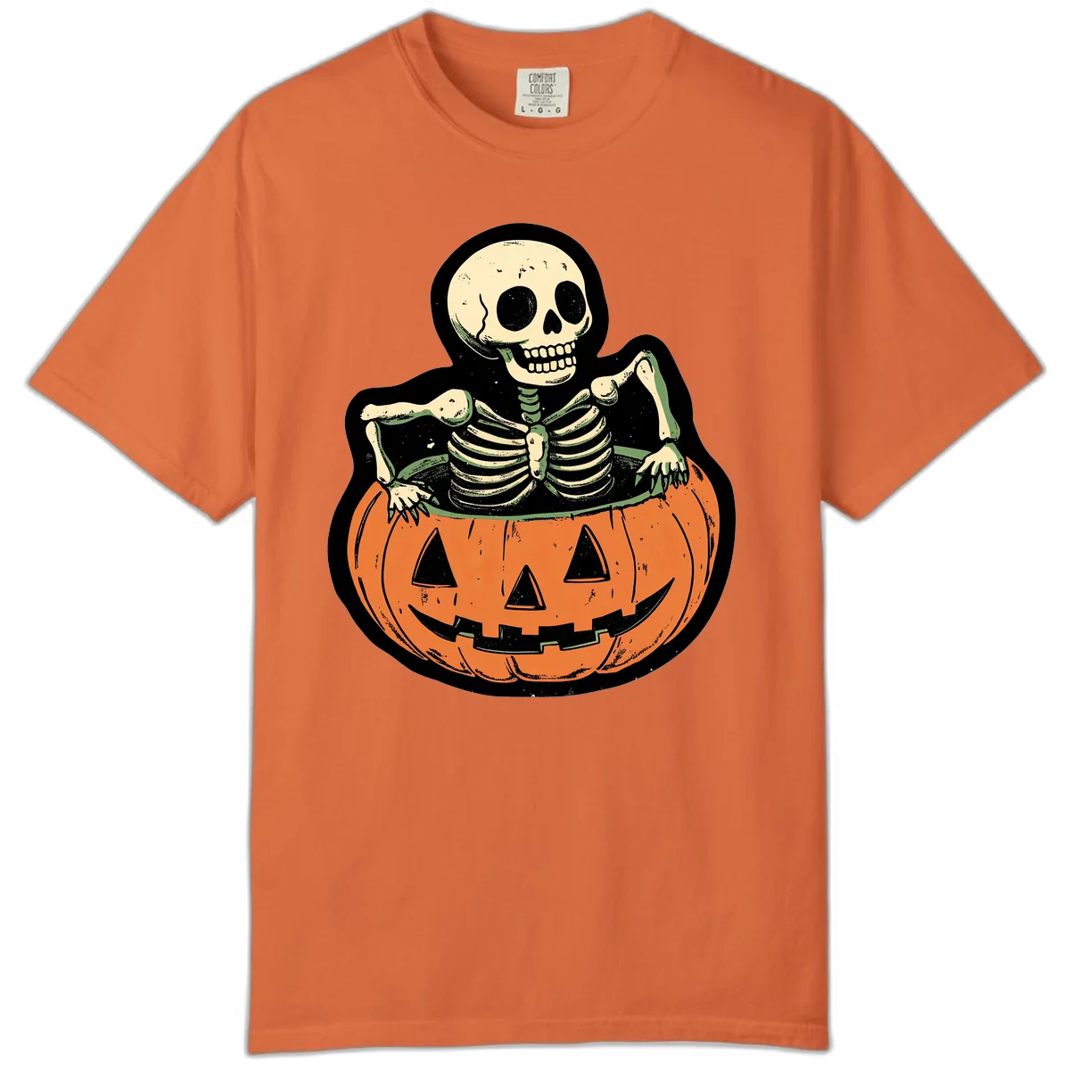 Skeleton In A Pumpkin Patch Comfort Color in Burnt Orange