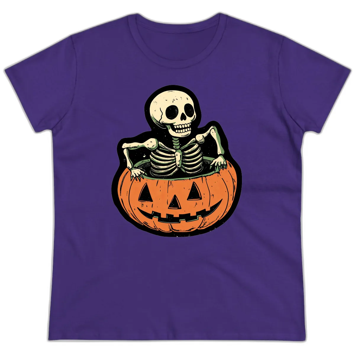 Skeleton In A Pumpkin Patch Ladies Tee in Purple