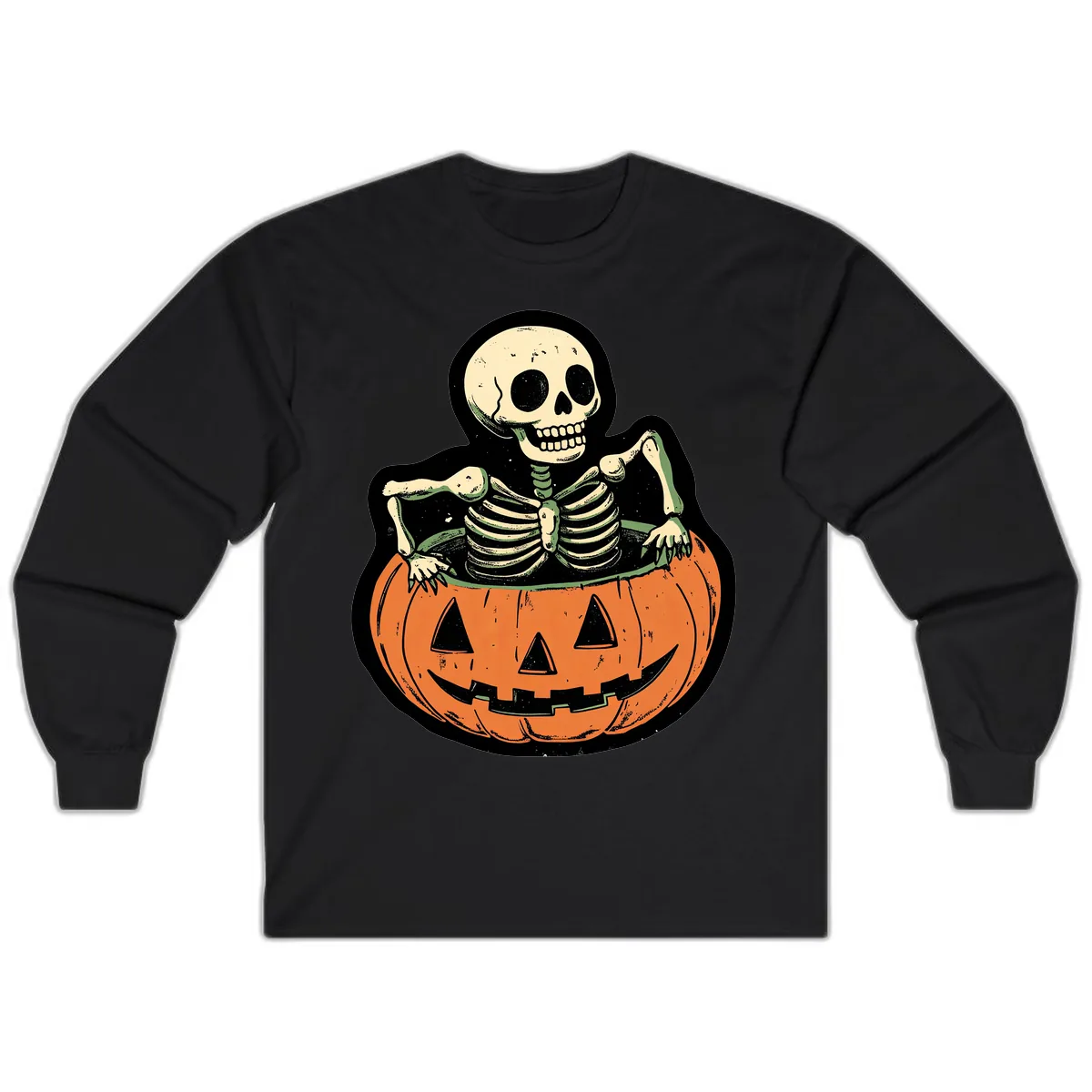 Skeleton In A Pumpkin Patch Long Sleeve in Black