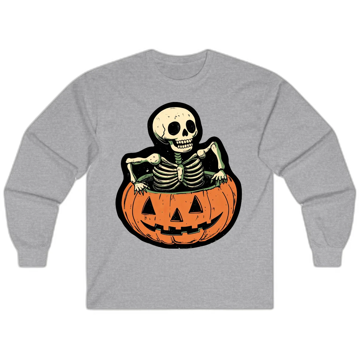 Skeleton In A Pumpkin Patch Long Sleeve in Sport Grey