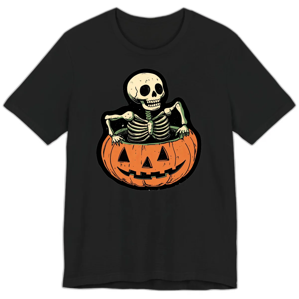 Skeleton In A Pumpkin Patch Premium T-Shirt in Black