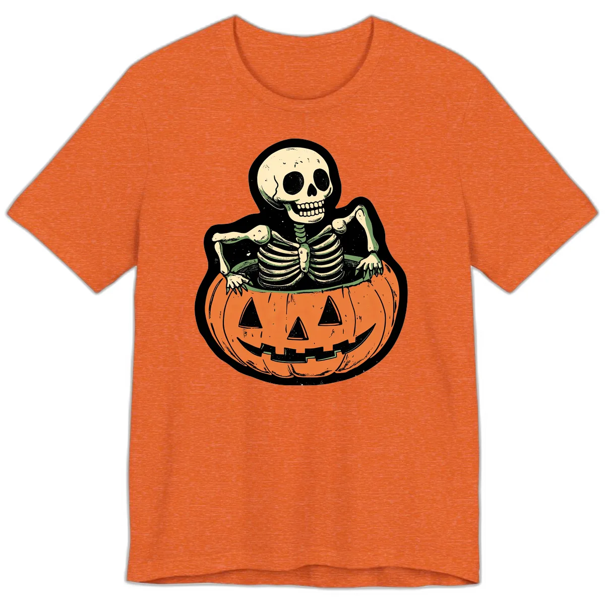 Skeleton In A Pumpkin Patch Premium T-Shirt in Heather Orange