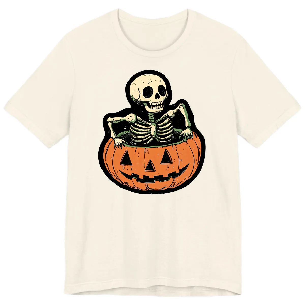 Skeleton In A Pumpkin Patch Premium T-Shirt in Natural