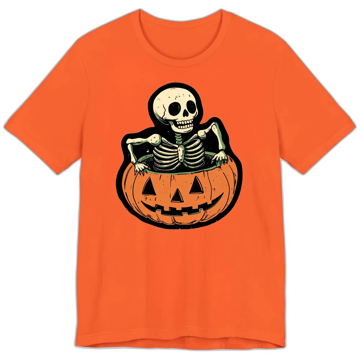 Skeleton In A Pumpkin Patch Premium T-Shirt in Orange
