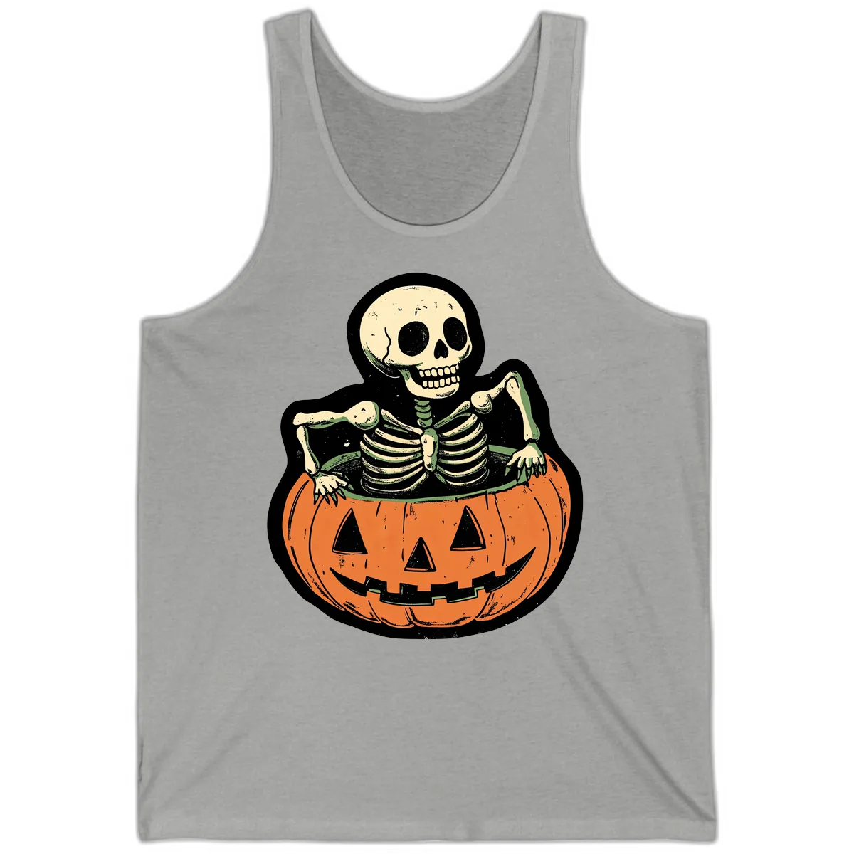 Skeleton In A Pumpkin Patch Tank in Athletic Heather