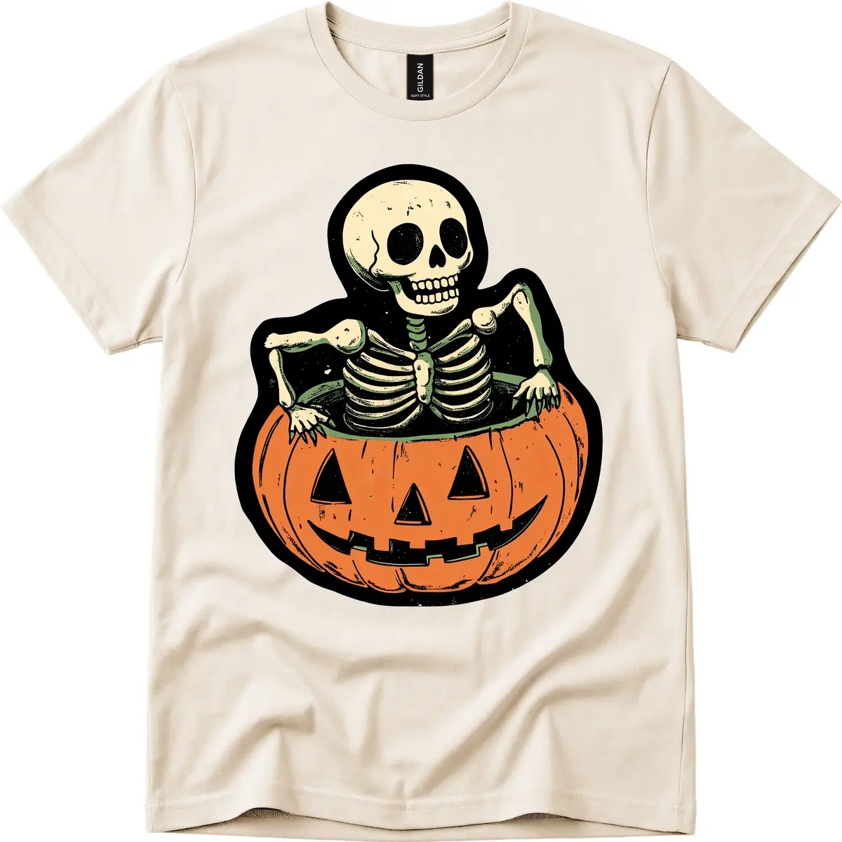 Skeleton In A Pumpkin Patch T-Shirt in Natural