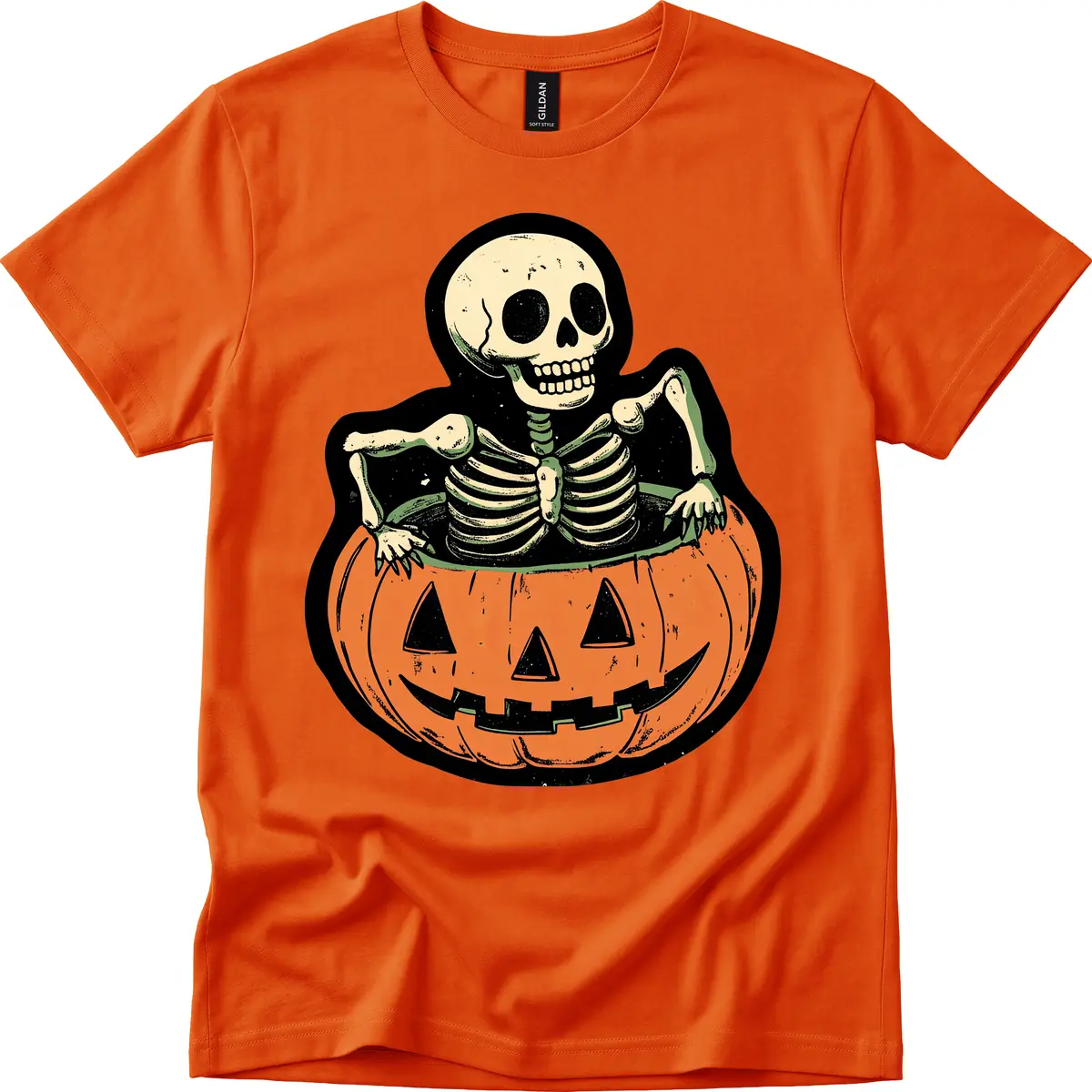 Skeleton In A Pumpkin Patch T-Shirt in Orange