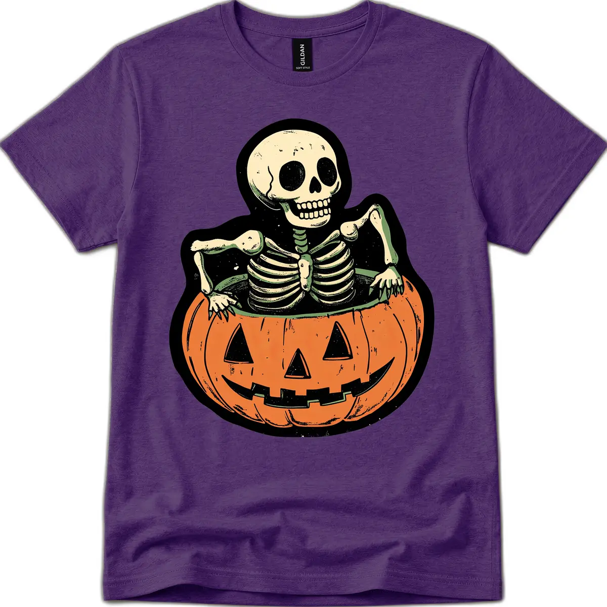 Skeleton In A Pumpkin Patch T-Shirt in Purple