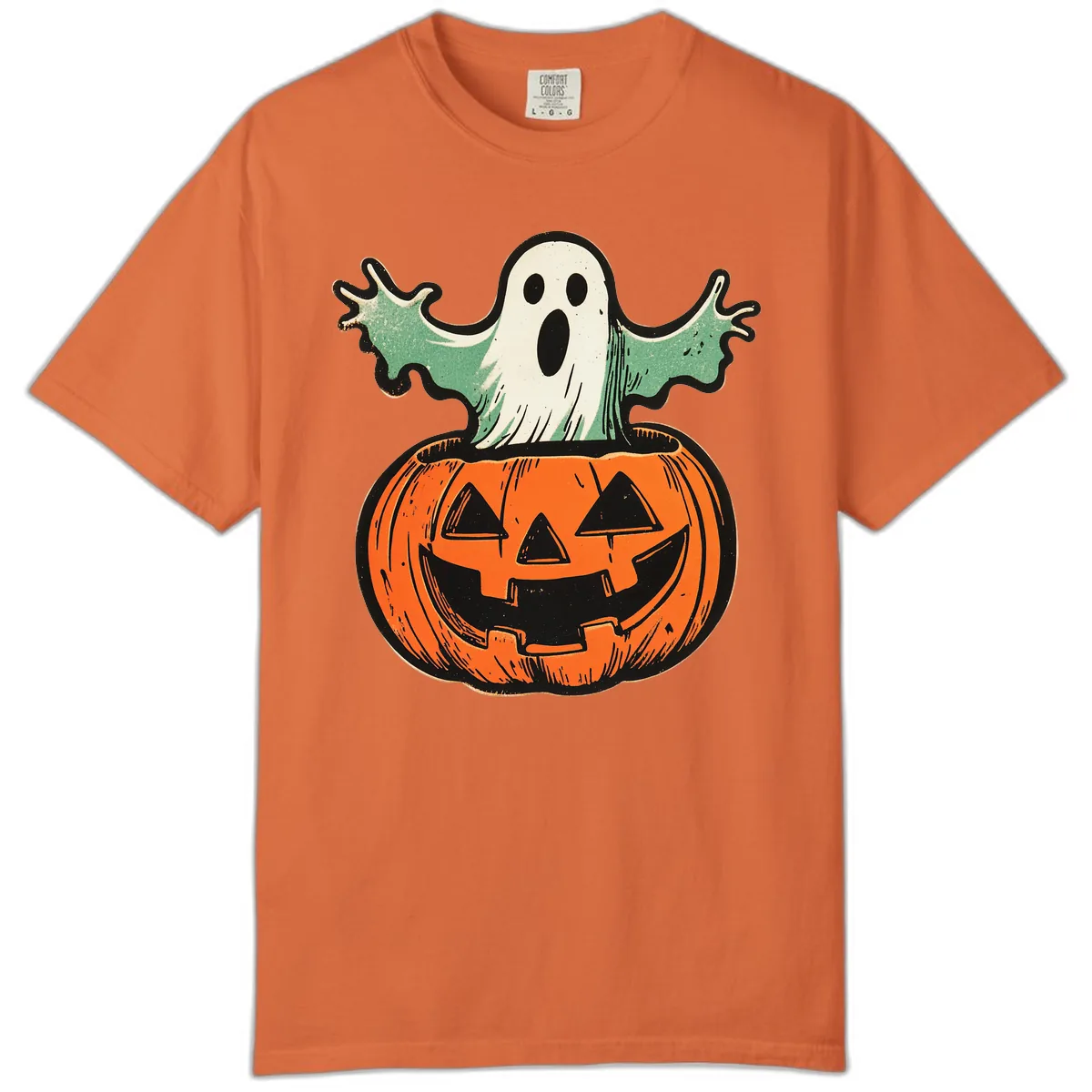 Spooky Ghost Peeking From Pumpkin Comfort Color in Burnt Orange