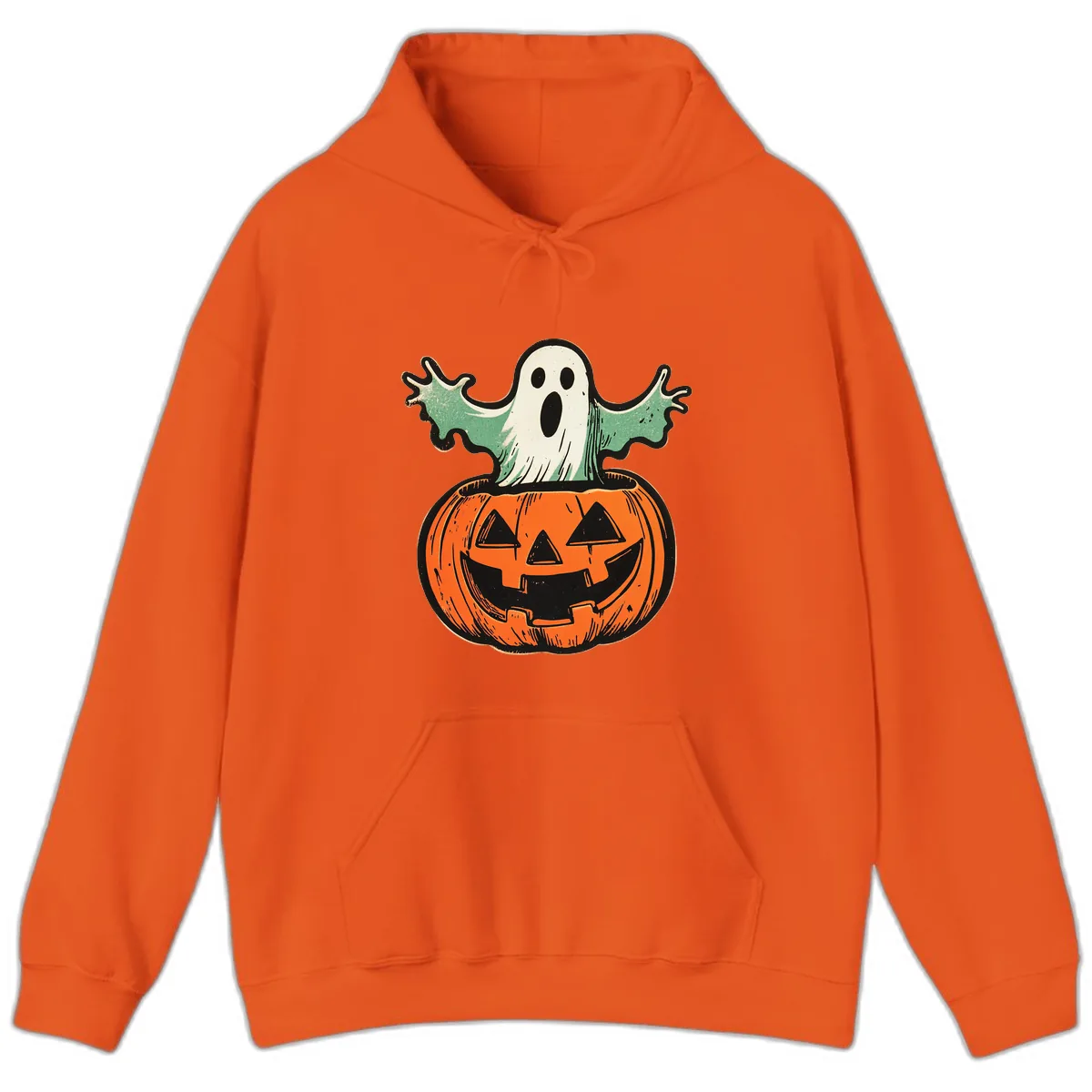 Spooky Ghost Peeking From Pumpkin Hoodie in Orange