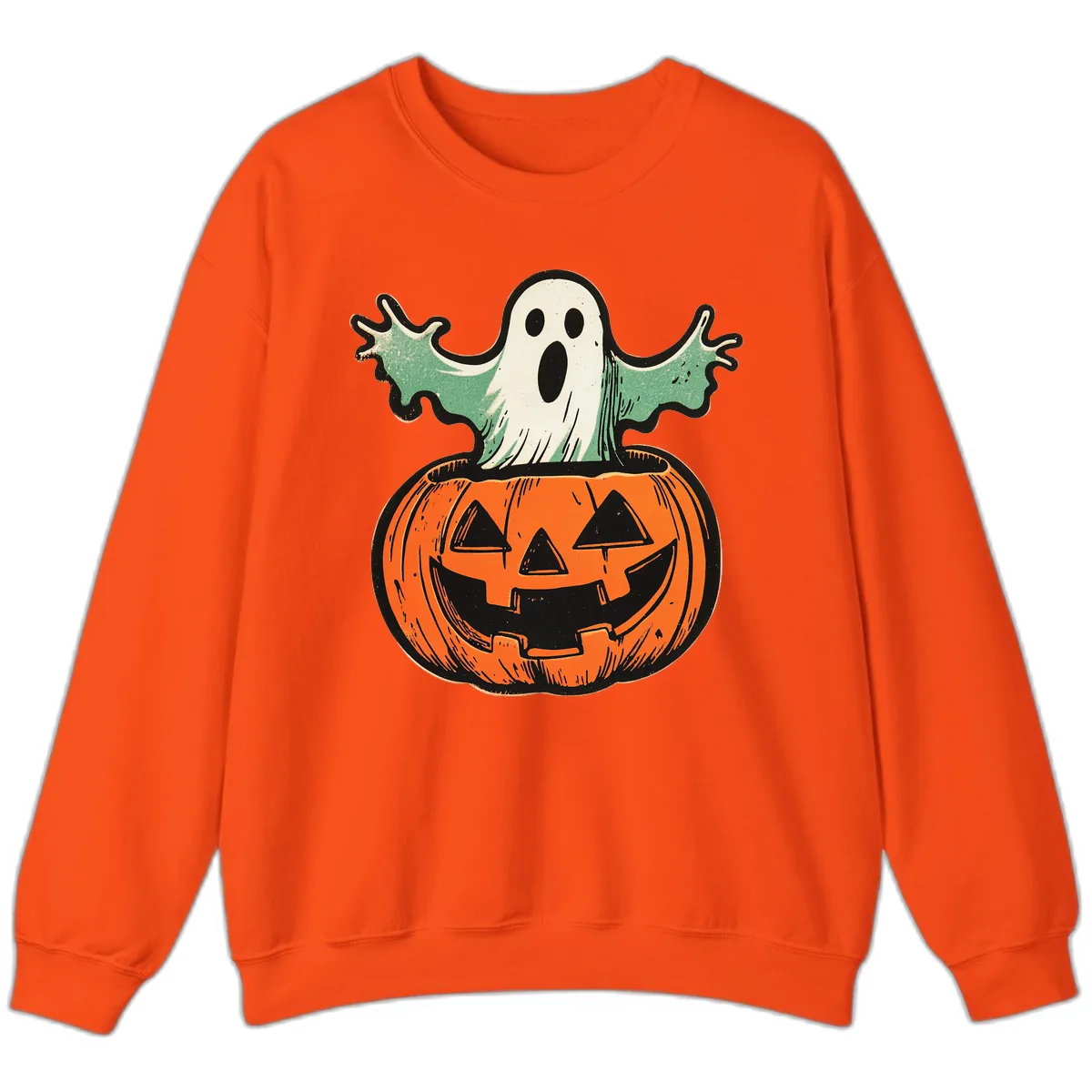 Spooky Ghost Peeking From Pumpkin Sweatshirt in Orange