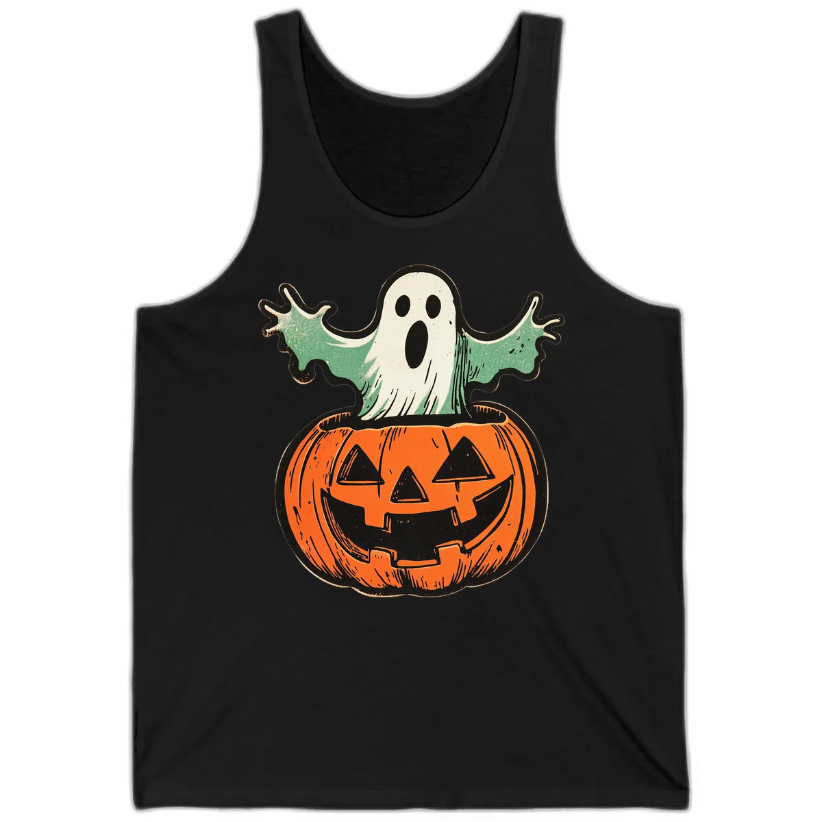 Spooky Ghost Peeking From Pumpkin Tank in Black