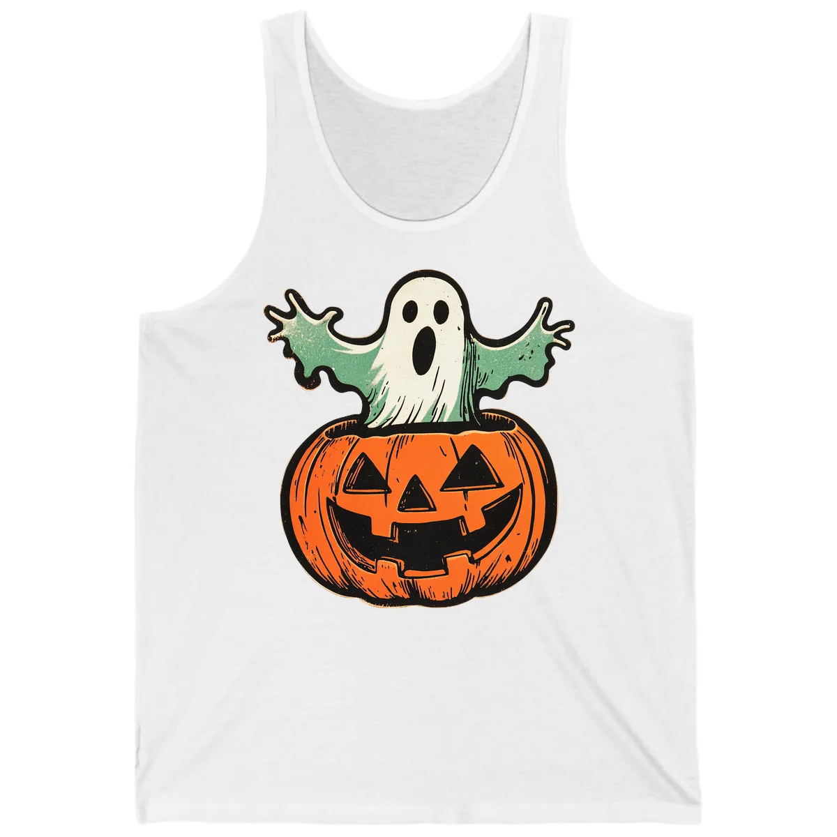 Spooky Ghost Peeking From Pumpkin Tank in White