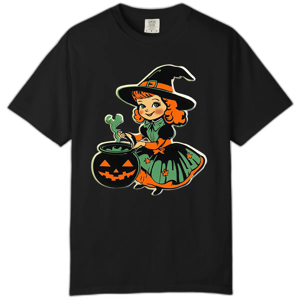 Cute Little Witch Brewing Potion Comfort Color in Black