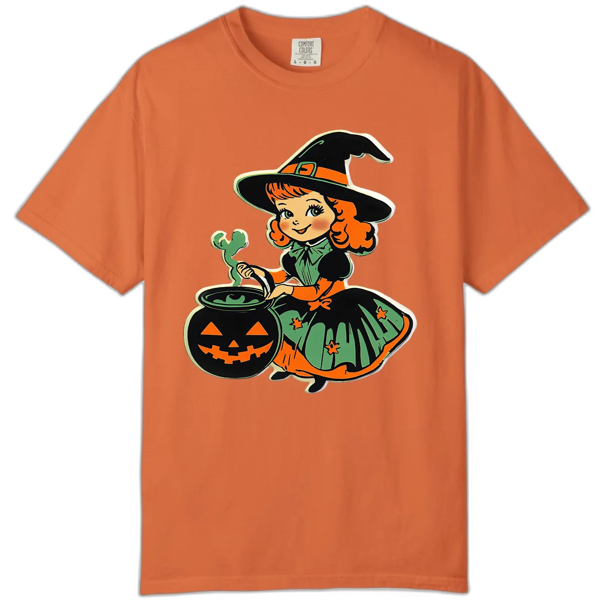 Cute Little Witch Brewing Potion Comfort Color in Burnt Orange
