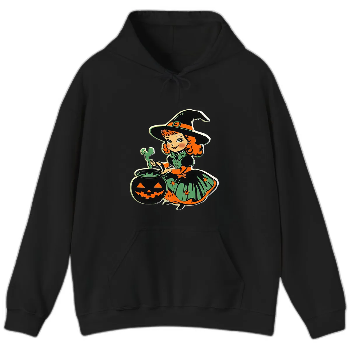 Cute Little Witch Brewing Potion Hoodie in Black