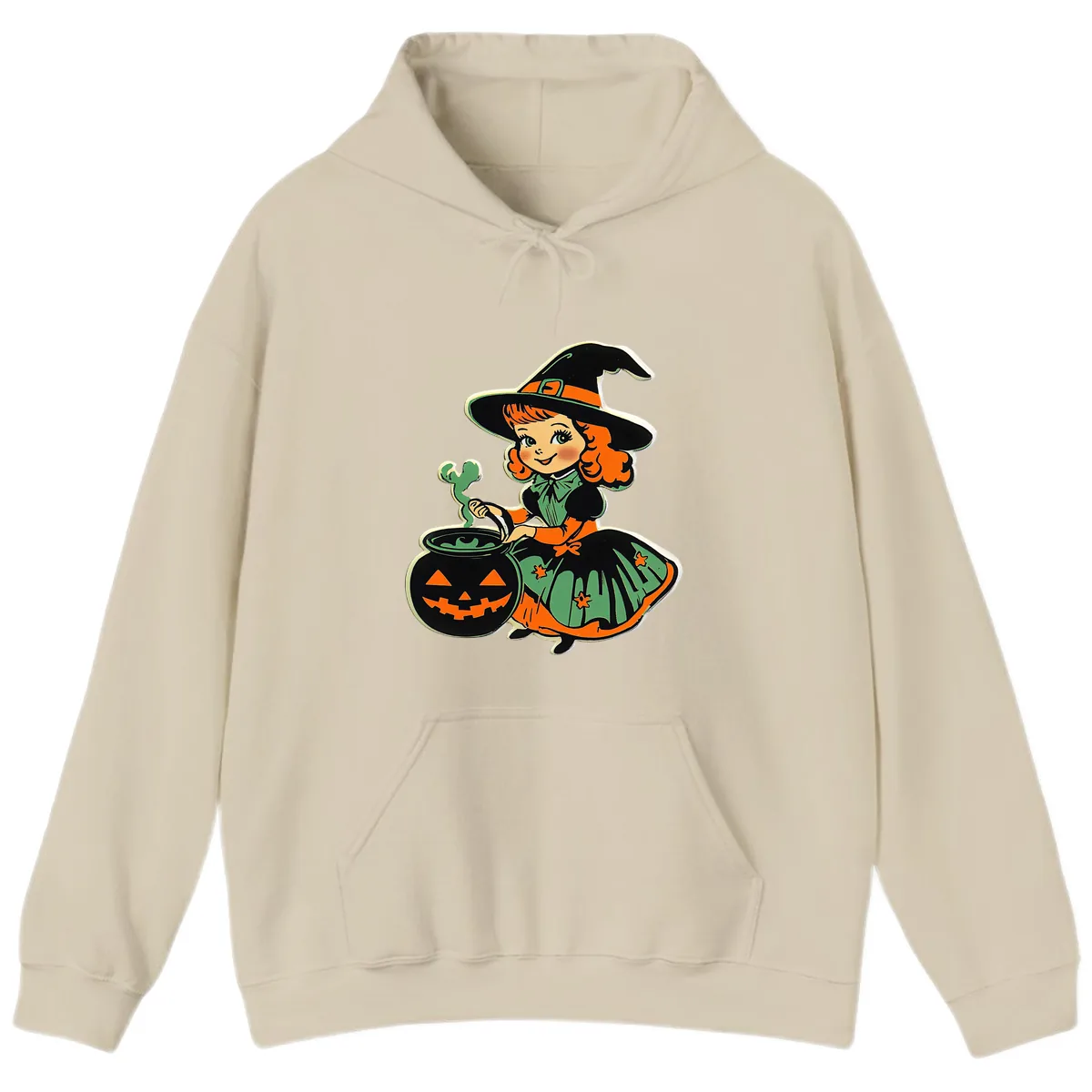 Cute Little Witch Brewing Potion Hoodie in Sand