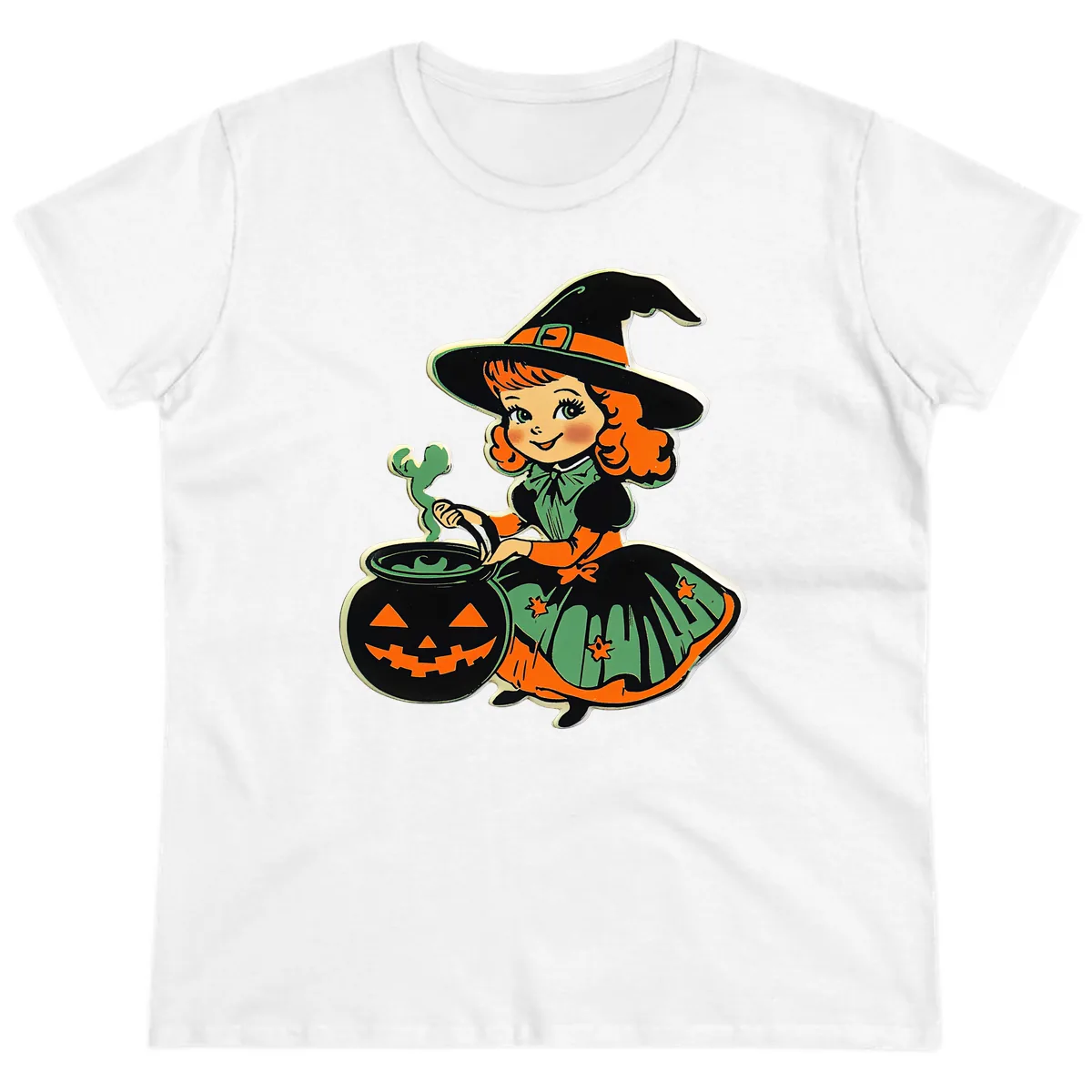 Cute Little Witch Brewing Potion Ladies Tee in White