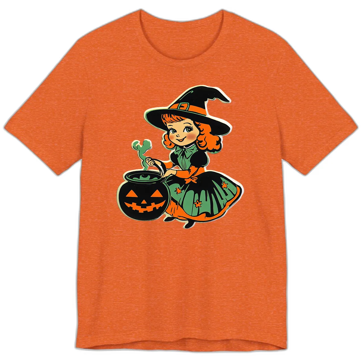 Cute Little Witch Brewing Potion Premium T-Shirt in Heather Orange