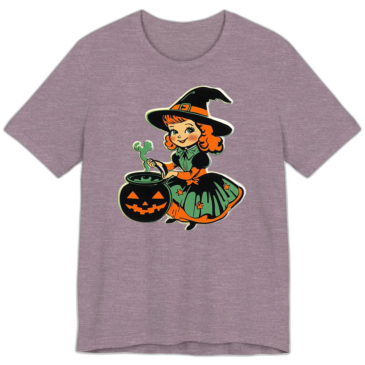 Cute Little Witch Brewing Potion Premium T-Shirt in Heather Purple