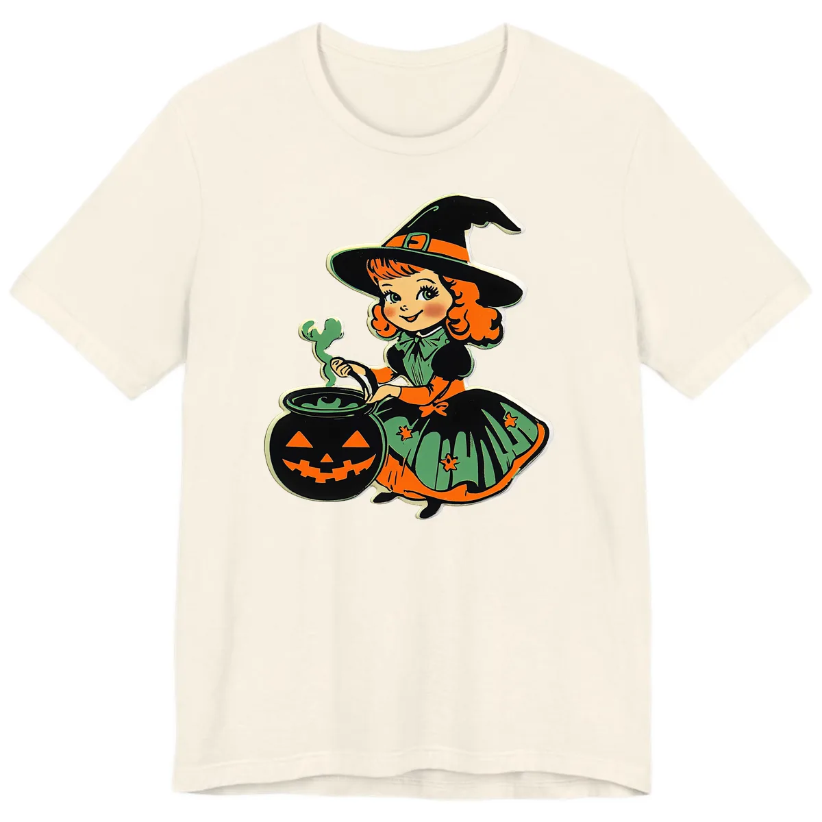 Cute Little Witch Brewing Potion Premium T-Shirt in Natural