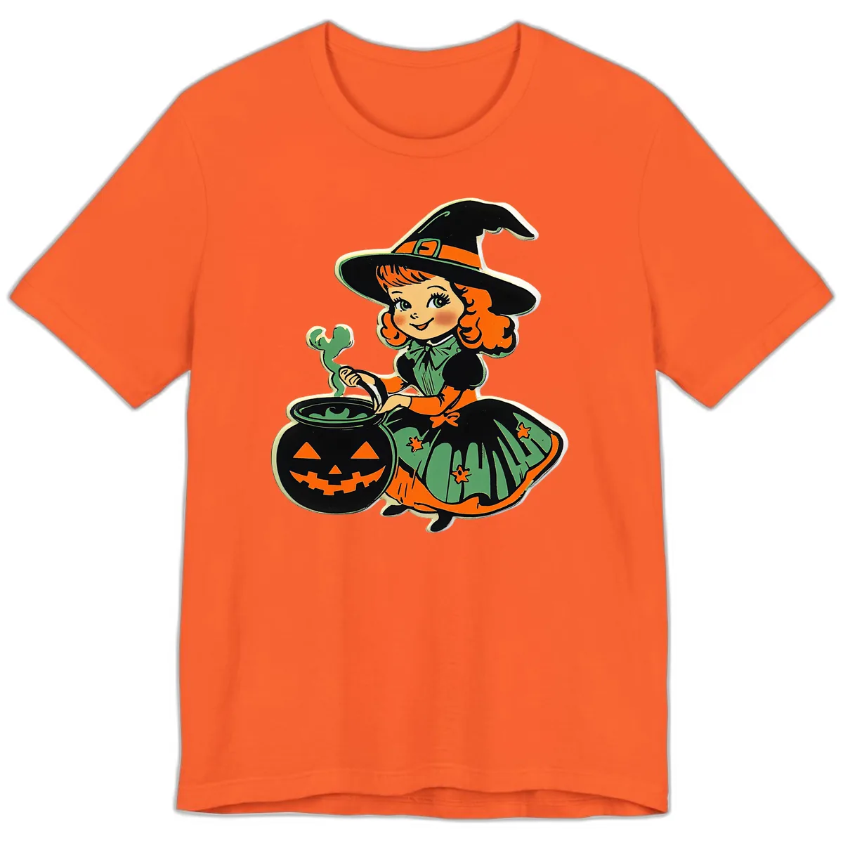 Cute Little Witch Brewing Potion Premium T-Shirt in Orange
