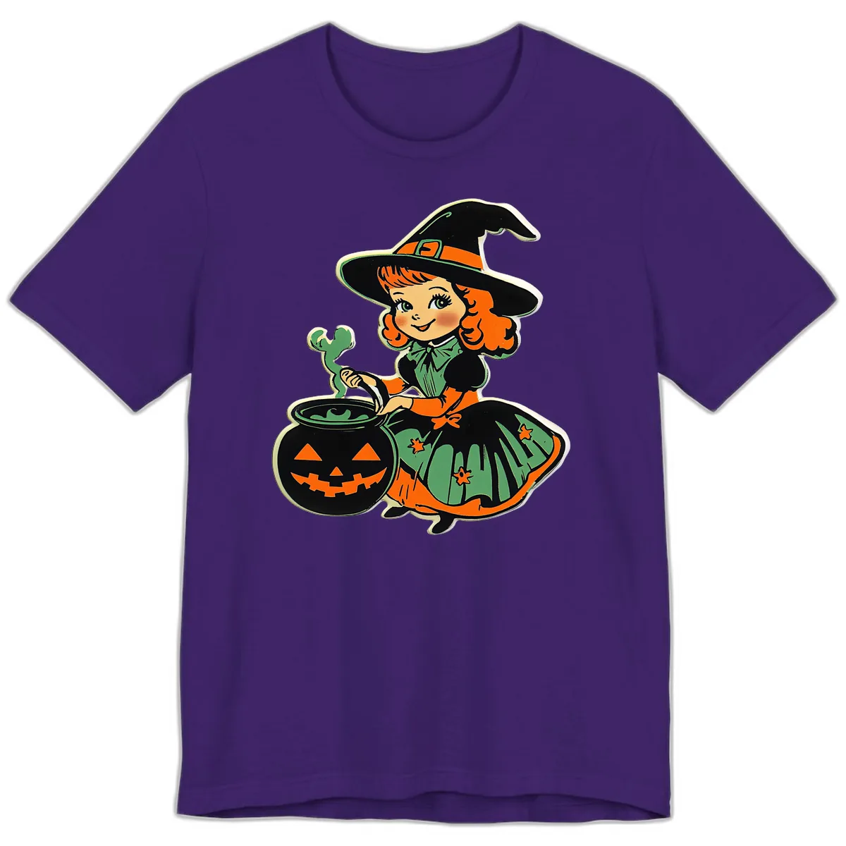 Cute Little Witch Brewing Potion Premium T-Shirt in Team Purple