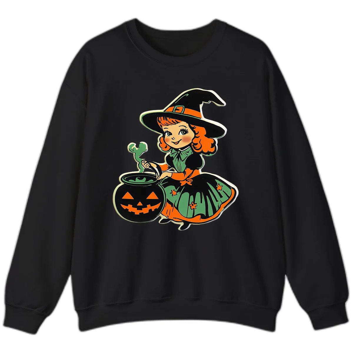 Cute Little Witch Brewing Potion Sweatshirt in Black