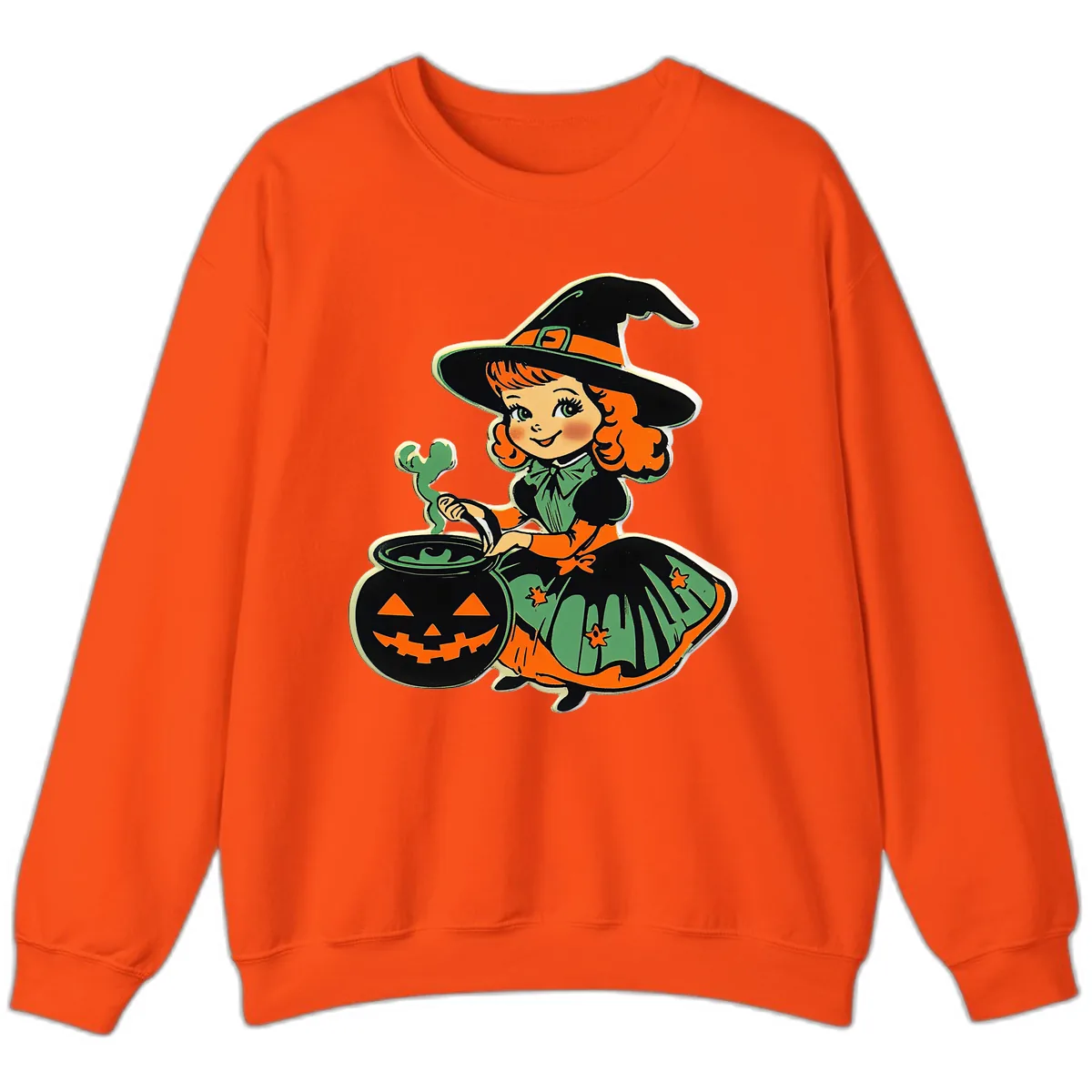 Cute Little Witch Brewing Potion Sweatshirt in Orange