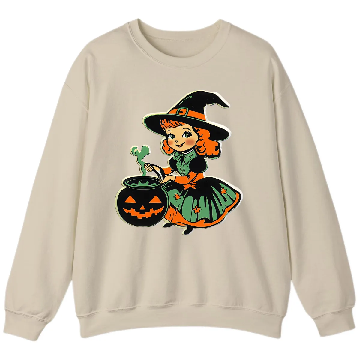 Cute Little Witch Brewing Potion Sweatshirt in Sand