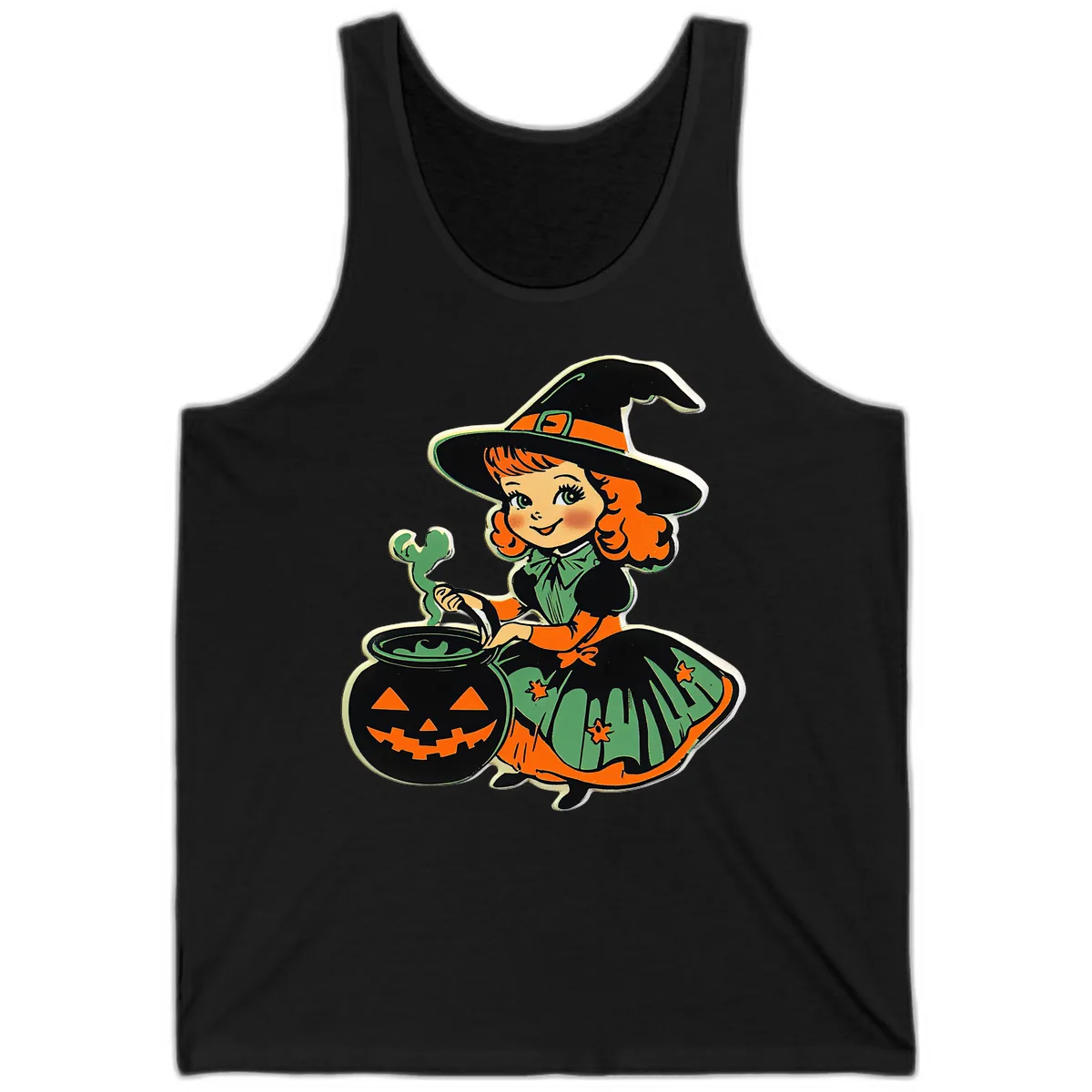 Cute Little Witch Brewing Potion Tank in Black