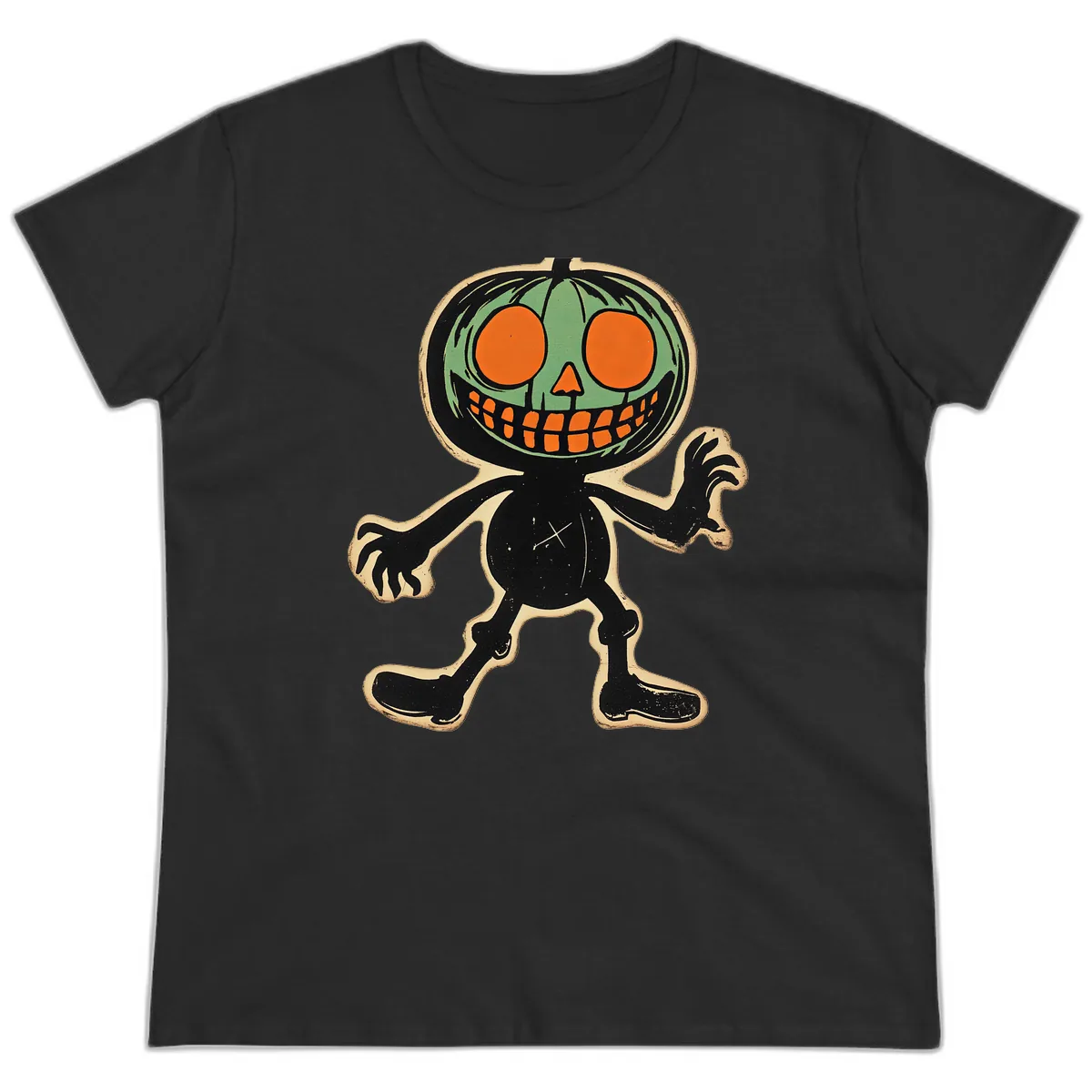Spooky Pumpkin Pal Ladies Tee in Black