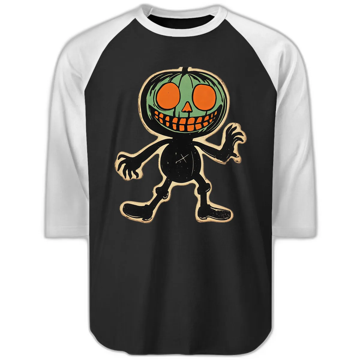 Spooky Pumpkin Pal Raglan 3/4 in Black White