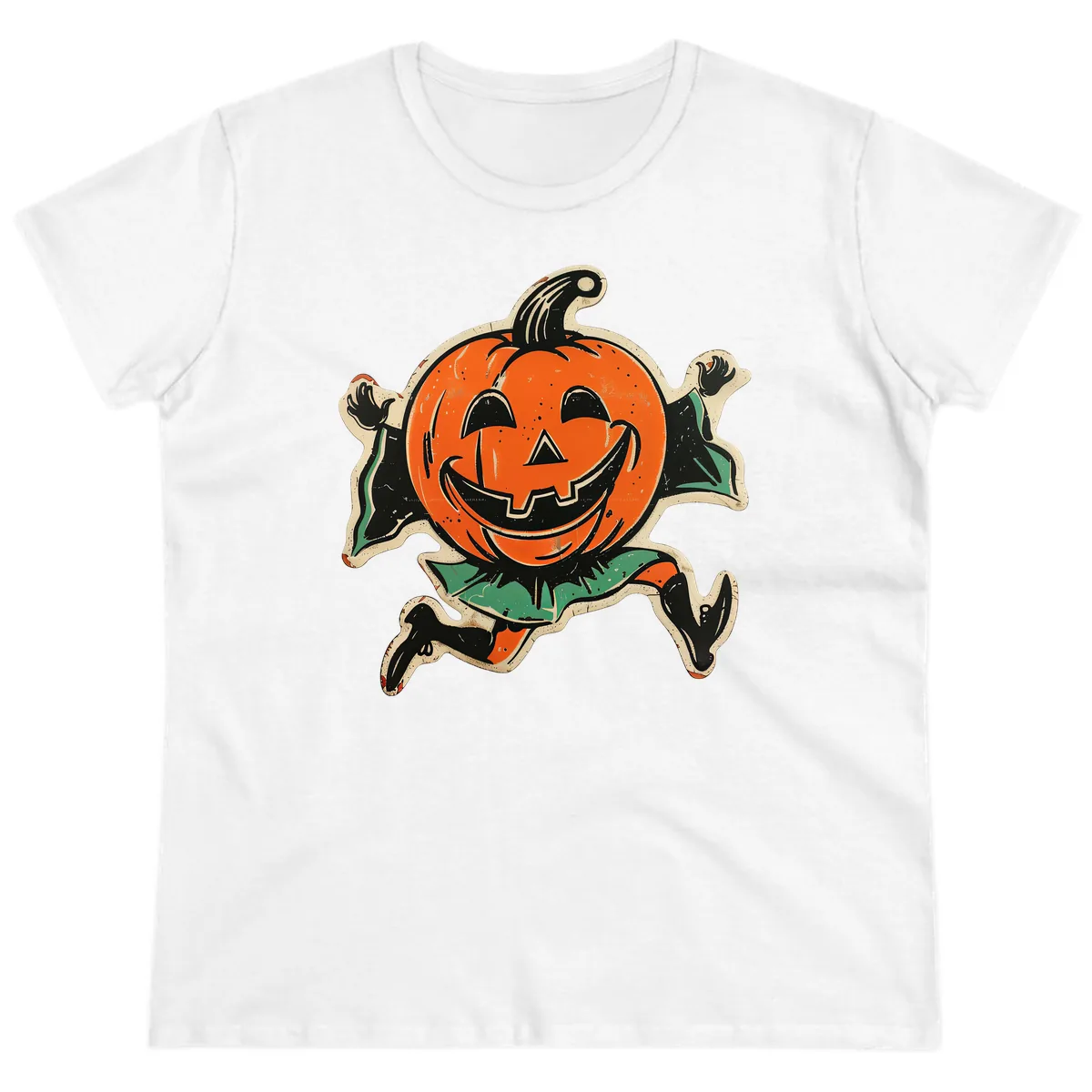 Happy Running Jack-o'-Lantern Ladies Tee in White