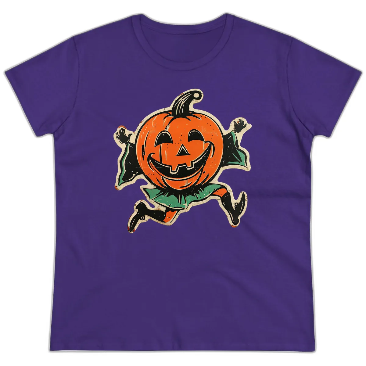 Happy Running Jack-o'-Lantern Ladies Tee in Purple
