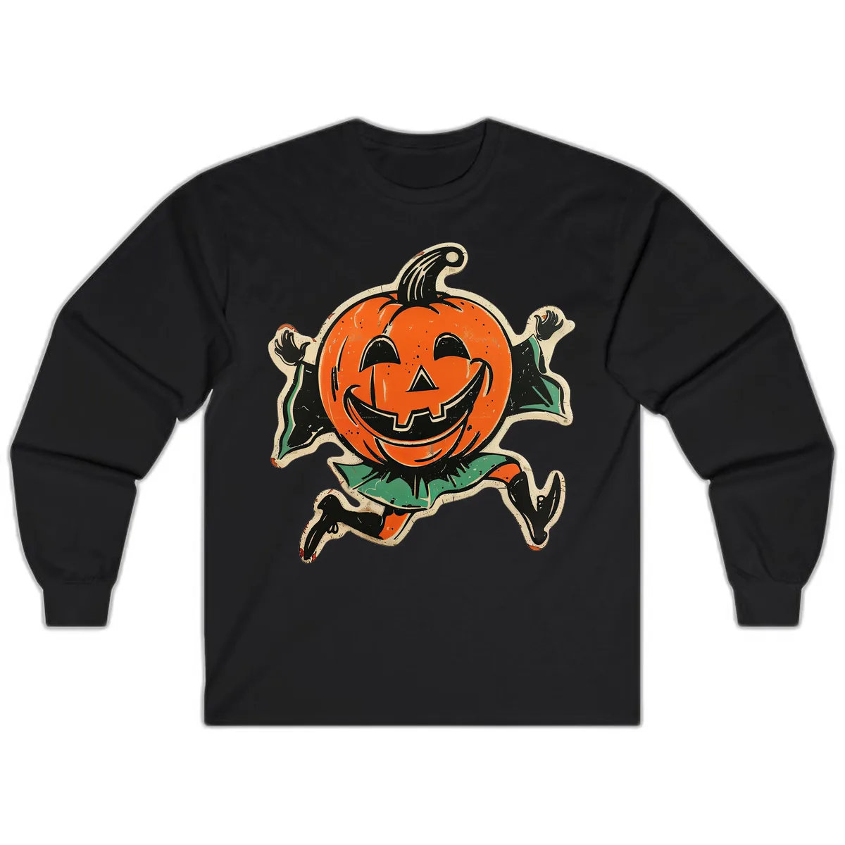 Happy Running Jack-o'-Lantern Long Sleeve in Black