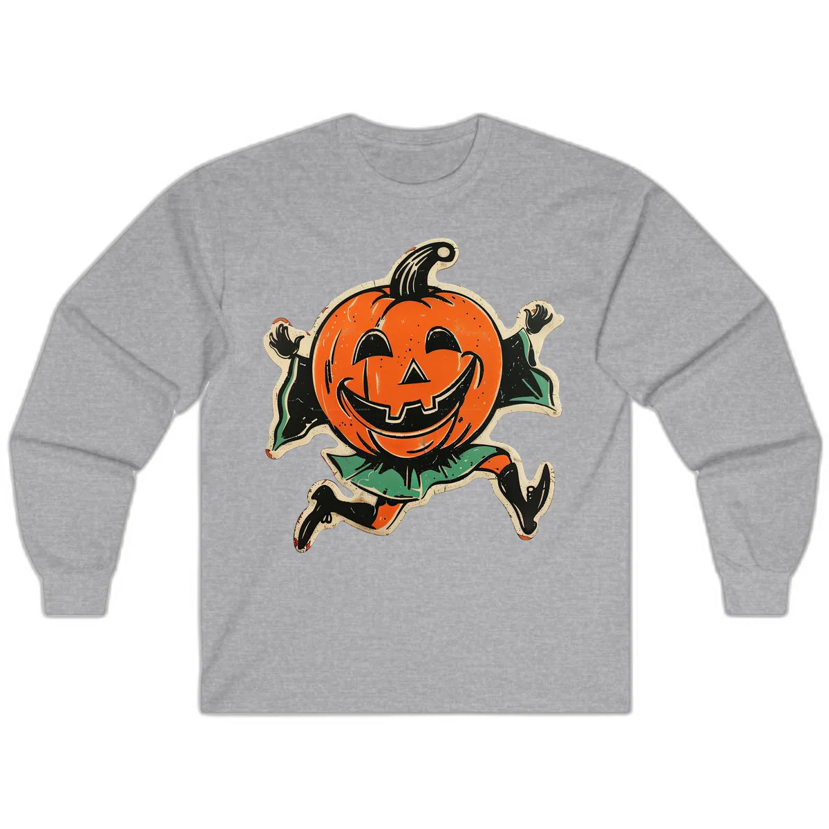 Happy Running Jack-o'-Lantern Long Sleeve in Sport Grey