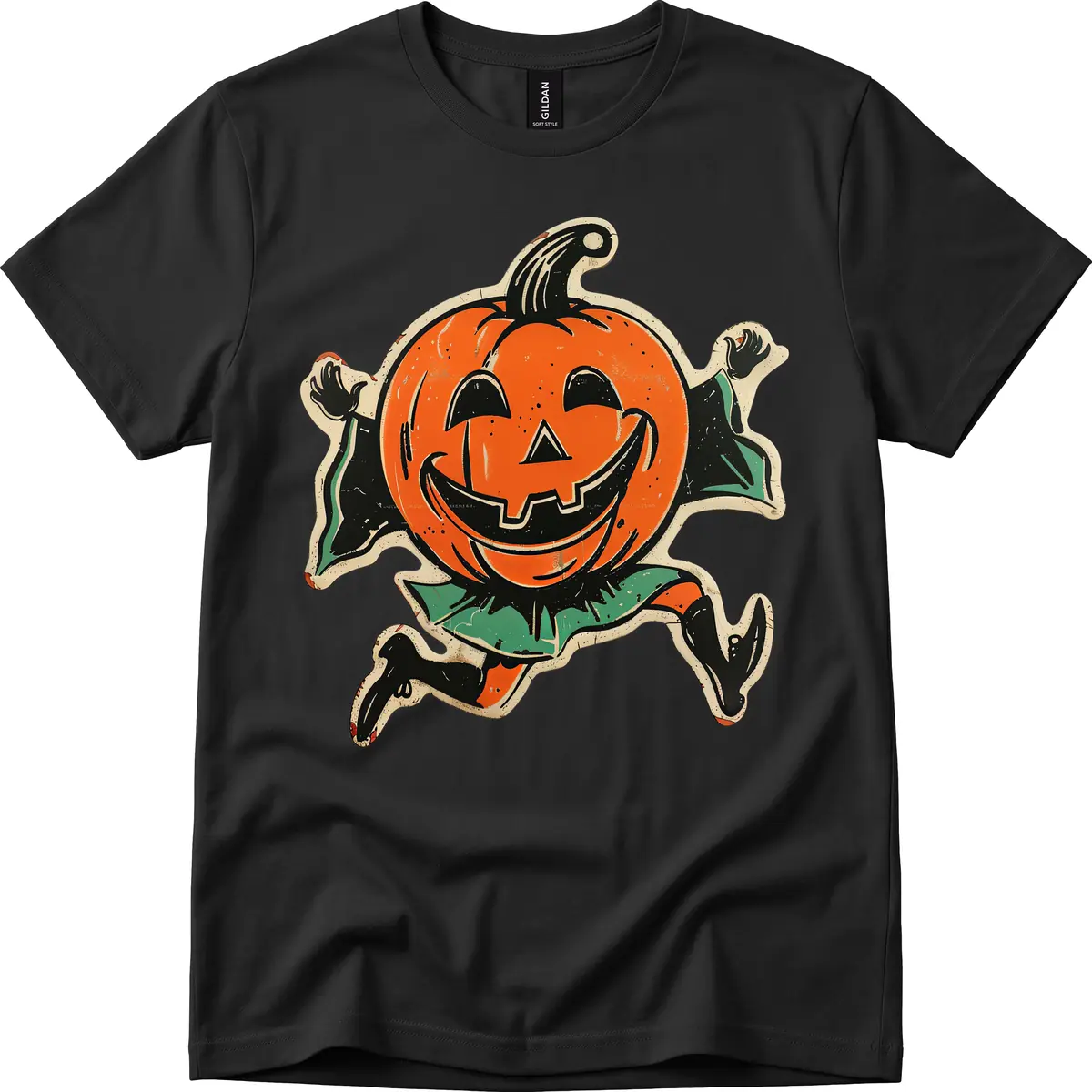 Happy Running Jack-o'-Lantern T-Shirt in Black