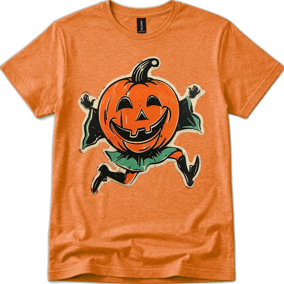 Happy Running Jack-o'-Lantern T-Shirt in Heather Orange