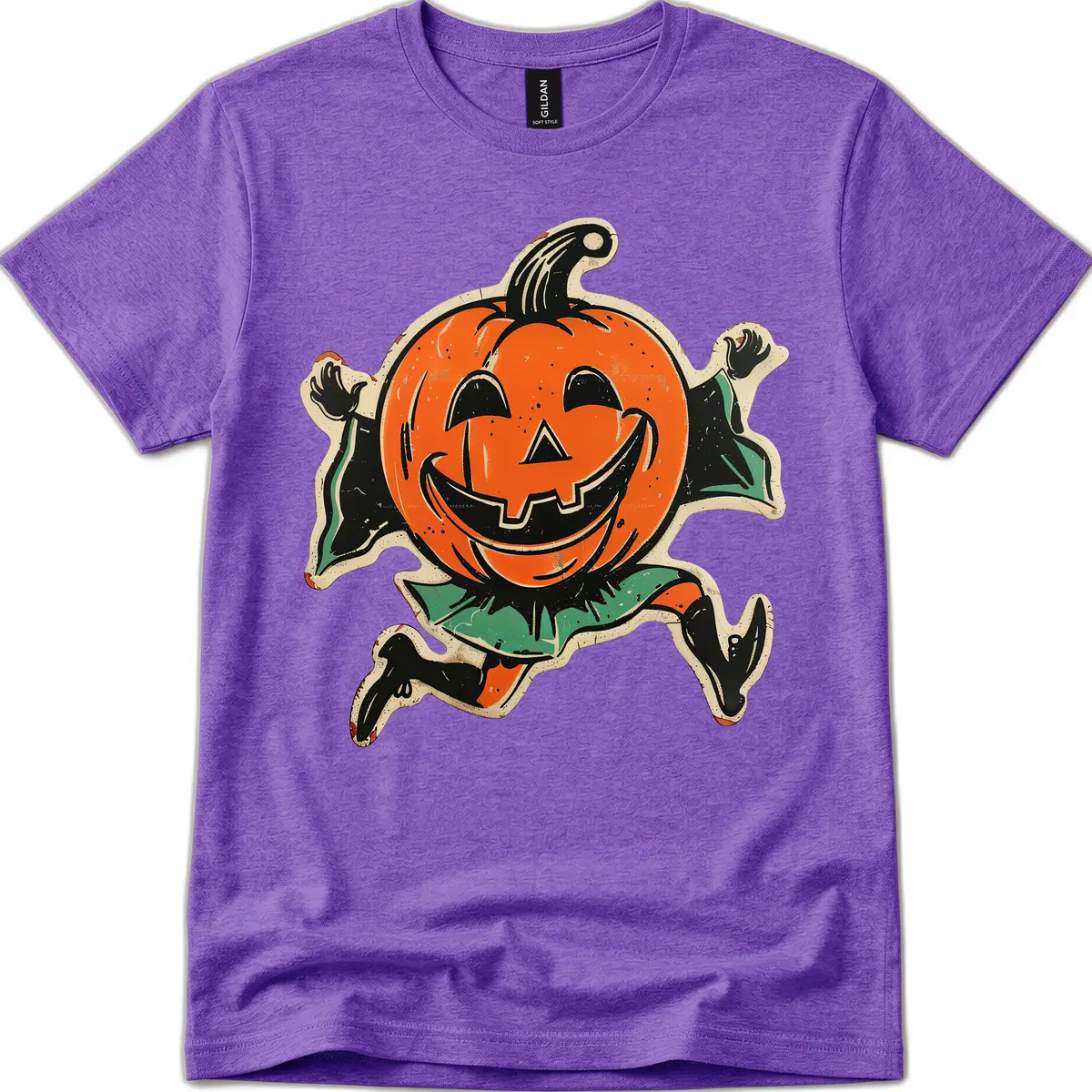Happy Running Jack-o'-Lantern T-Shirt in Heather Purple