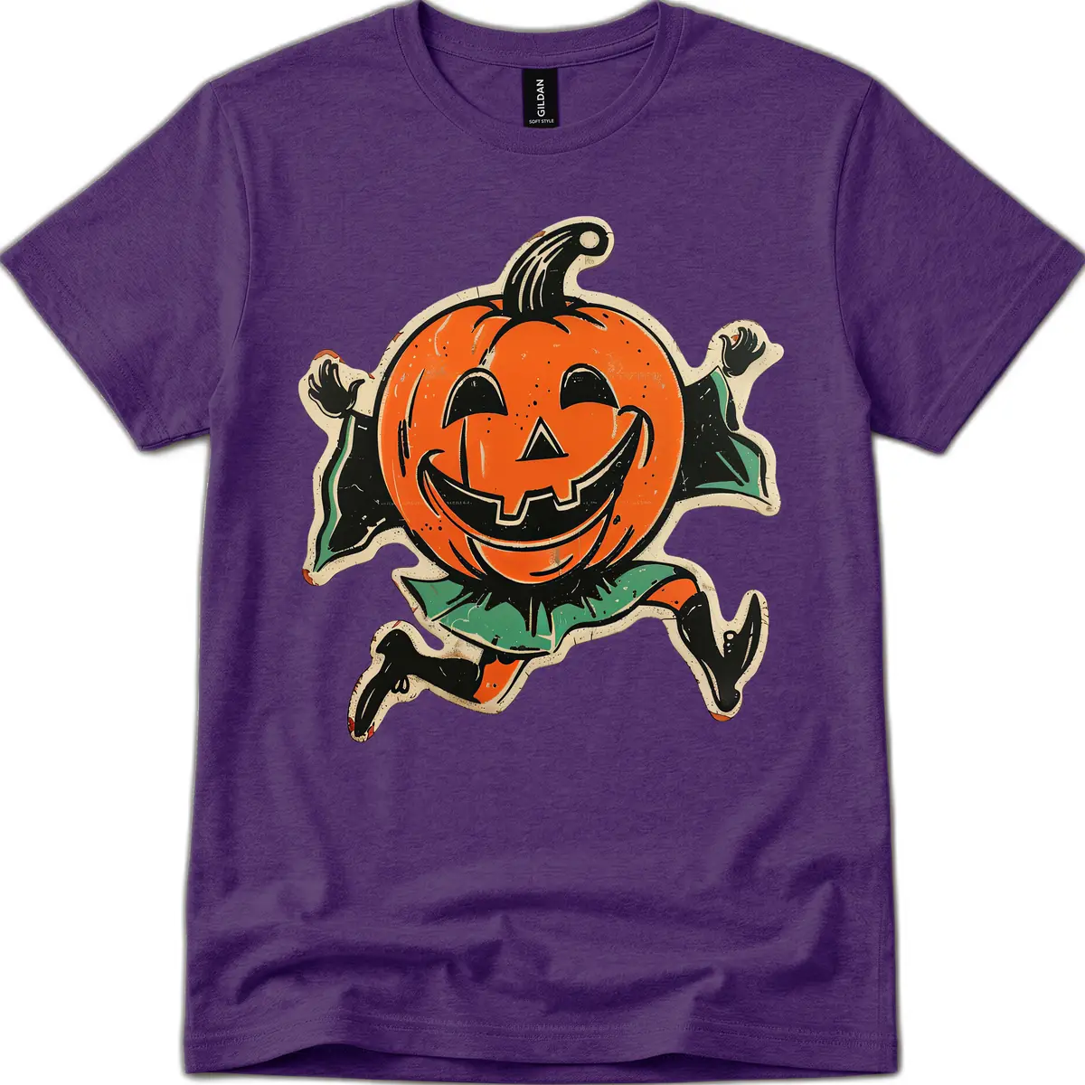 Happy Running Jack-o'-Lantern T-Shirt in Purple