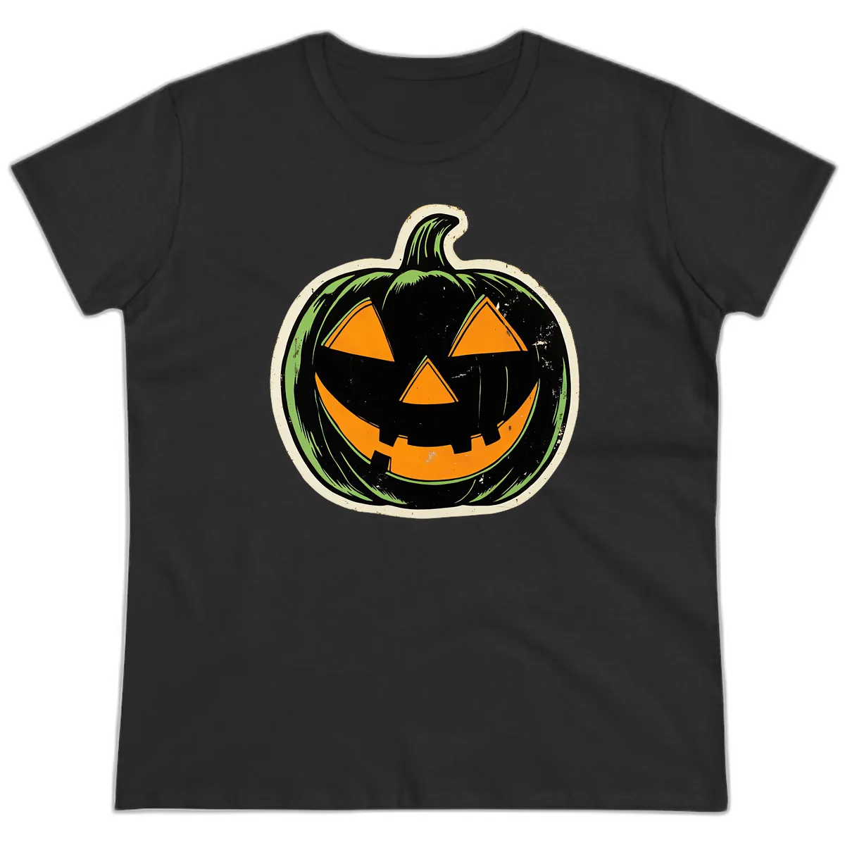 Vintage Jack-O'-Lantern Halloween Sign Ladies Tee in Black