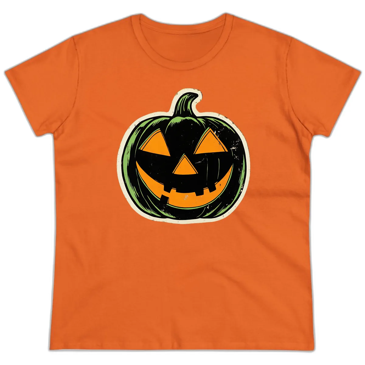 Vintage Jack-O'-Lantern Halloween Sign Ladies Tee in Orange