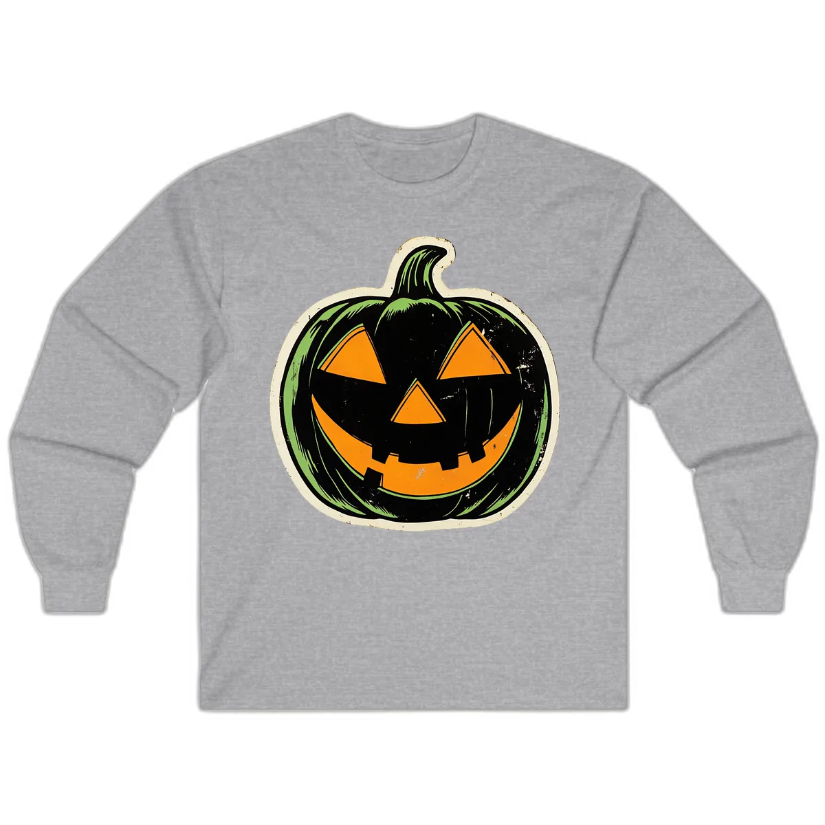 Vintage Jack-O'-Lantern Halloween Sign Long Sleeve in Sport Grey
